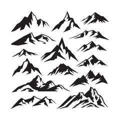  Mountains silhouettes on the white background. Vector set of outdoor design elements.