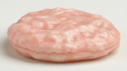 A Pink Doughy Round Confection with Textured Icing on Top