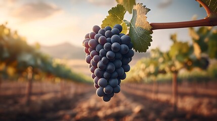 Naklejka premium Ripe Purple Grapes on Vine at Sunset