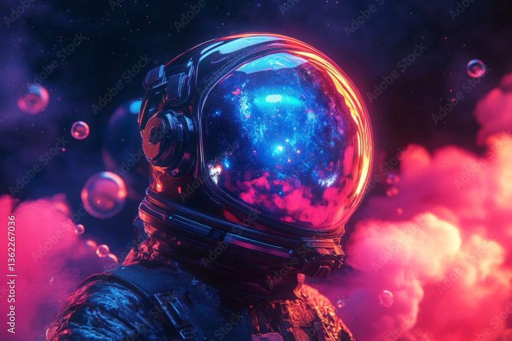 Aufkleber astronaut exploring the mysteries of the universe with vibrant cosmic colors in a nebula setting