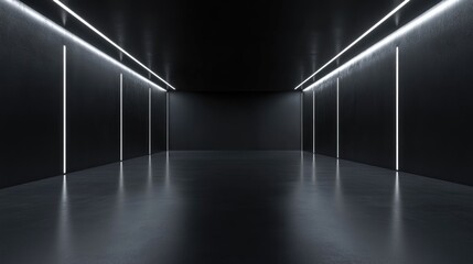 Empty Black Room with Side Lights, Background for Presentation, Advertisement, Banner Design Mock-Up