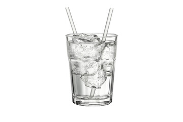 Refreshing Iced Water In A Tall Glass With Two Straws On A Bright Isolated on Transparent Background, Perfect For A Hot Summer Day