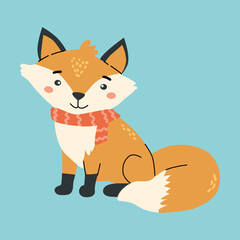 Adorable forest fox cartoon illustration for children's design.