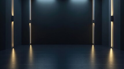Empty Black Room with Side Lights, Background for Presentation, Advertisement, Banner Design Mock-Up