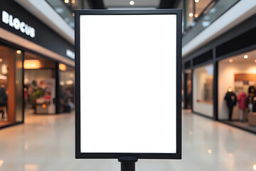 Blank mock up of vertical poster billboard sign with copy space for your text message or content in modern shopping mall.