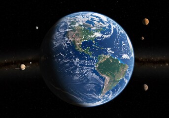 Obraz premium 宇宙空間 青い地球 輝く星々 神秘的風景