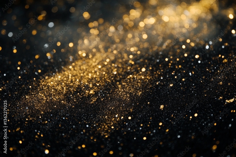 Poster Golden glitter swirls beautifully against a dark background creating a mesmerizing visual effect in artistic design
