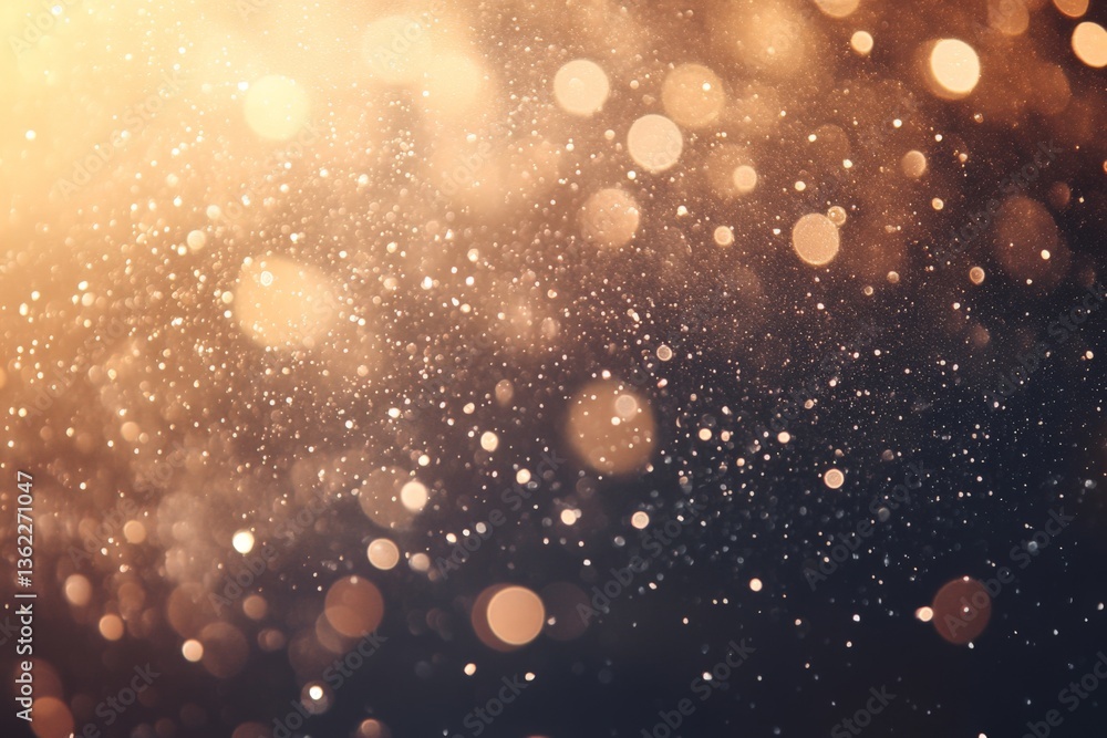 Poster Sparkling particles suspended in a dark background create a magical atmosphere in a festive setting