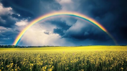 Rainbow over stormy sky