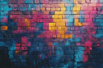 Colorful graffiti wall in urban setting showcasing vibrant blue, pink, and yellow hues