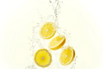 Refreshing lemons plunge into crystal water purity bright