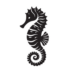 Black Color Seahorse Silhouette Vector Illustration, Solid White Background