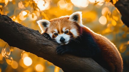 Fototapeta premium Red panda on a tree on a sunny day