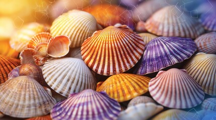 Colorful Shells on Sandy Beach, Natural Ocean Treasures in Detail