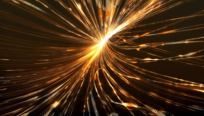 Fototapeta premium Golden energy beams expanding from a central point in space