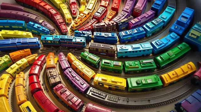 Rainbow Train Spiral: A Colorful Model Train Display