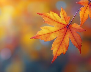 Vibrant orange autumn leaf against a soft blurred background