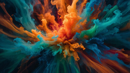 An energetic abstract background with swirling, colorful smoke-like textures
