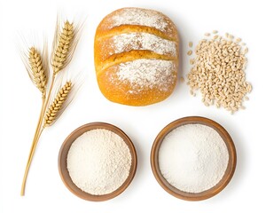 Artisan Bread, Wheat, Flour- Baking Ingredients Flat Lay