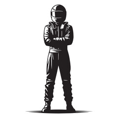 Aggressive Racing Driver silhouette, overtaking rivals at full speed - Racing Driver illustration - Minimalist Racing Driver vector - Competitive spirit

