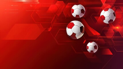 Abstract Red Background with Soccer Balls and Hexagonal Shapes for a Modern Sports Design illustration