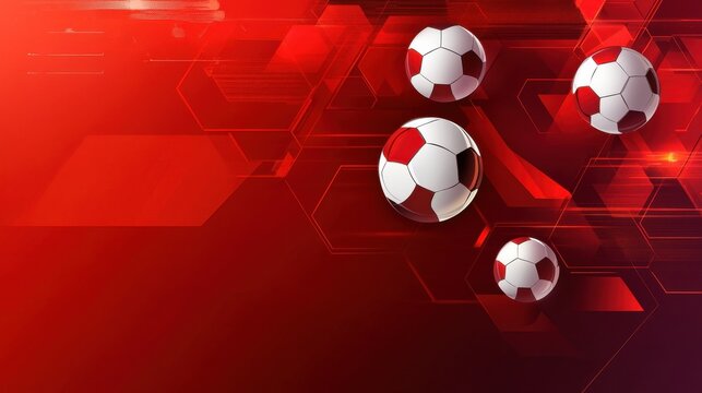 Abstract Red Background with Soccer Balls and Hexagonal Shapes for a Modern Sports Design illustration
