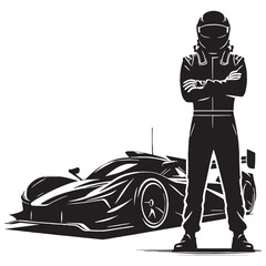 High-Speed Racing Driver silhouette, dominating the race - Racing Driver illustration - Minimalist Racing Driver vector - Precision in motion

