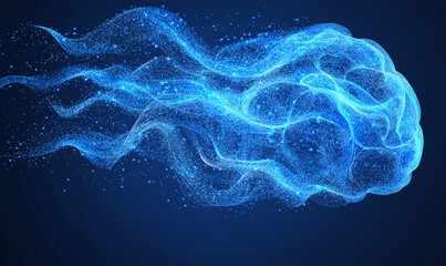 Fototapeta premium A vibrant digital representation of a brain made of blue particles, illustrating concepts of thought and creativity in a dynamic way.