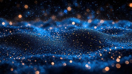 Abstract Blue Glitter Waves: A Cosmic Dance of Light and Sparkle