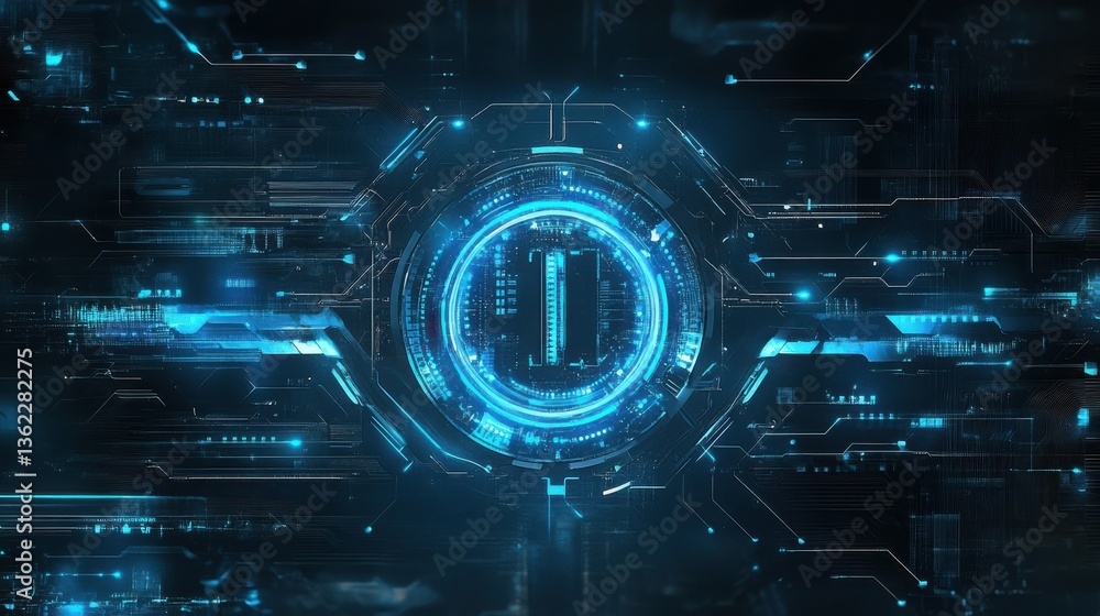 Aufkleber digital security shield with blue glowing effects and circuit pattern background