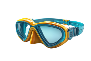 A Vibrant, Sun-kissed Diving Mask Ready For Underwater Adventures, Boasting A Sleek Teal And Sunny Yellow Design With An Adjustable Strap Isolated on Transparent Background