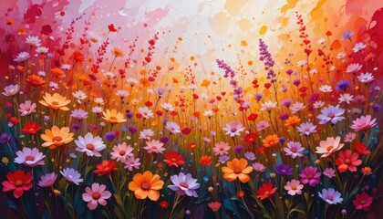 Vibrant Wildflower Meadow at Sunset: A Colorful Symphony of Nature