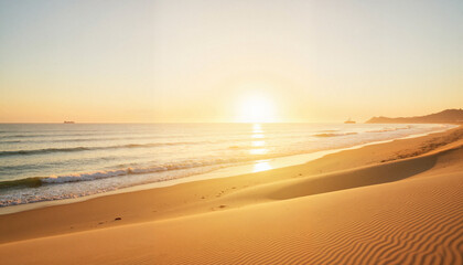 Obraz premium Sunset over calm ocean waves with sandy beach, Ocean waves on the beach 