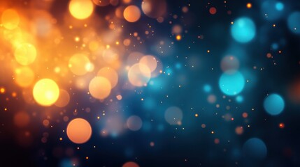 Defocused blue yellow orange radiance soft texture on dark black abstract empty space background. Neon blur glow. Color light overlay. Copy space.