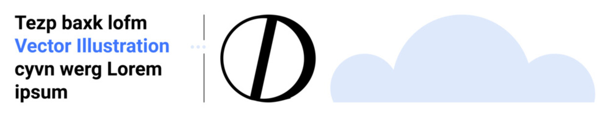 Blue cloud shape next to bold black circle and aligned placeholder text. Ideal for branding, tech, simplicity, modern design, abstraction, concepts, minimalism, simple landing page