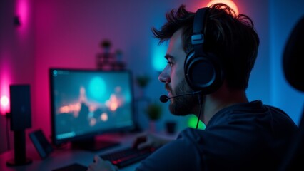 Man Playing Video Game At Night