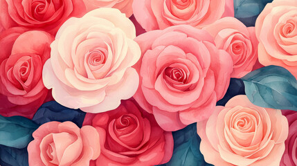 Naklejka premium Beautiful roses in various shades of pink and red create vibrant floral arrangement, evoking feelings of love and romance