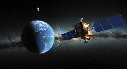 Satellite orbiting Earth deep space communication. AI Generated