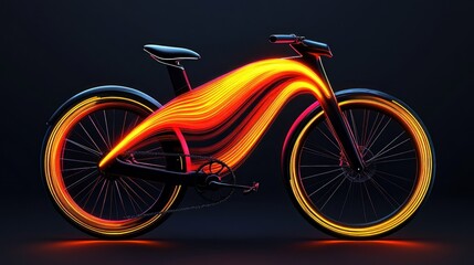 Fototapeta premium Sleek electric bike with vibrant, flowing light accents
