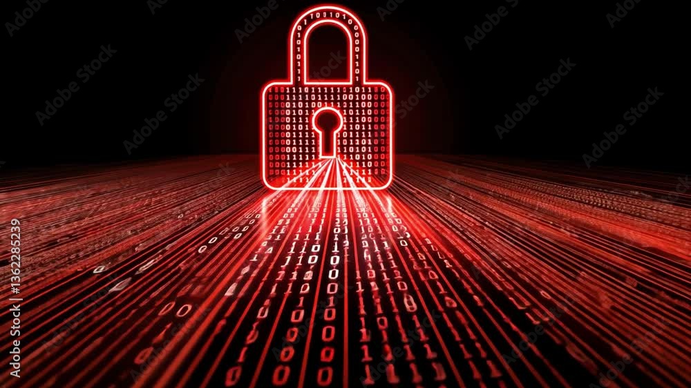 Poster digital padlock symbol of cybersecurity and data protection in modern technological landscape of bin