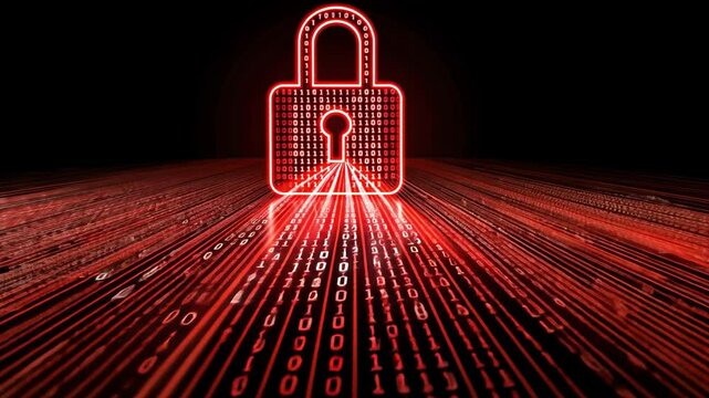 Digital Padlock Symbol of Cybersecurity and Data Protection in Modern Technological Landscape of Binary Code and Encryption, Urging Vigilance in Security.