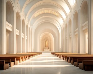 Fototapeta premium Modern Cathedral Interior Sunlight.
