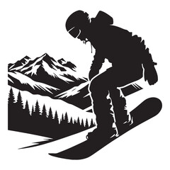 Freestyle Snowboarder silhouette, spinning through the air - Snowboarder illustration - Minimalist Snowboarder vector - Extreme stunts

