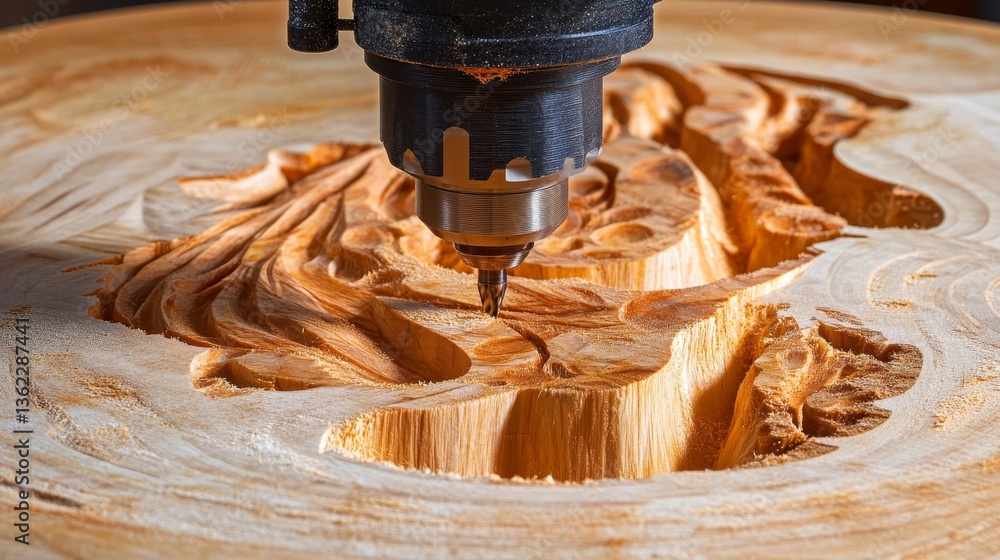 Aufkleber cnc router craftsmanship intricate wooden inlay design being precisely carved from timber