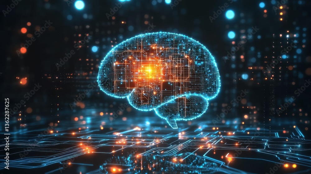 Poster human brain showing intelligent thinking processing through the concept of a neural network printed 