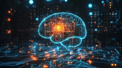 Fototapeta premium Human brain showing Intelligent thinking processing through the concept of a neural network printed circuit of big data and artificial intelligence, computer Generative AI stock illustration image il