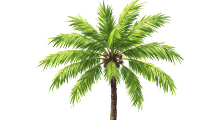 Naklejka premium A vibrant watercolor painting depicts a single, tall palm tree against a white or transparent background, showcasing its lush green fronds and brown trunk.