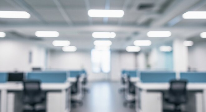 Blurred Office Cubicles: Abstract Workspace Background with Desks and Chairs - Powered by Adobe