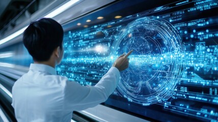 Transport technology, Engineer technician use virtual interface control panel and AI software Inspect and control the operation of electric monorail railway system in central of junction network