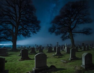 A graveyard overrun by thick fog and strange shadows.